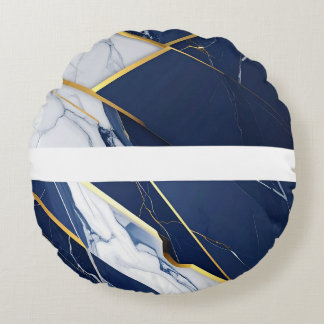 Luxus-Navyblau und Goldmarmor-Geometrisches Muster Rundes Kissen