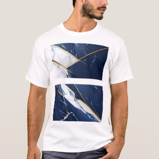 Luxus-Navyblau und Goldmarmor-Geometrisches Muster T-Shirt