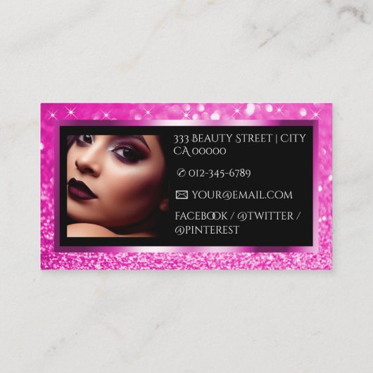 Luxus Neon Pink Sparkle Glitzer Fotomodell Visitenkarte (Rückseite)