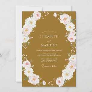 Luxus-Ocker-gemalte-Blüten-Hochzeit Einladung