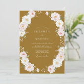 Luxus-Ocker-gemalte-Blüten-Hochzeit Einladung (Stehend Vorderseite)