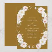 Luxus-Ocker-gemalte-Blüten-Hochzeit Einladung (Vorne/Hinten)