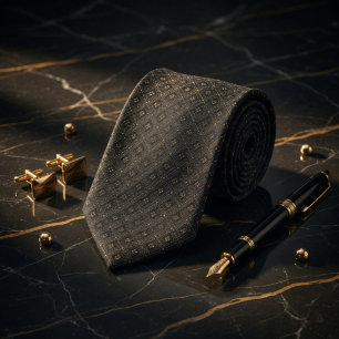 Luxus-Onyx- und Gold-Geometric-Mikromuster Krawatte