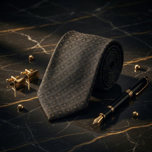 Luxus-Onyx- und Gold-Geometric-Mikromuster Krawatte