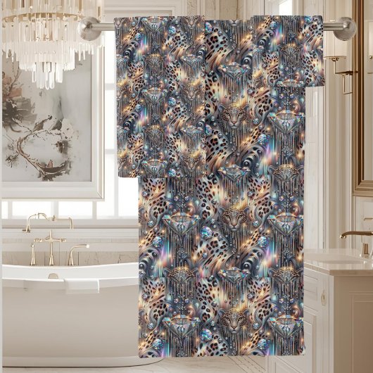 Luxus-Opal-Diamant | Schneeleopard-Press-Tuch-Set Badhandtuch Set