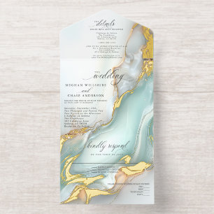 Luxus-Opal-Teal-Gold-Fluid-Alkohol-Tinte All-in-One-Einladung