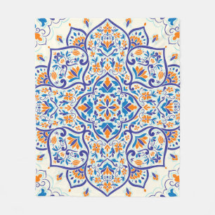 Luxus-Orange-Blau-Ornamentmuster Fleecedecke
