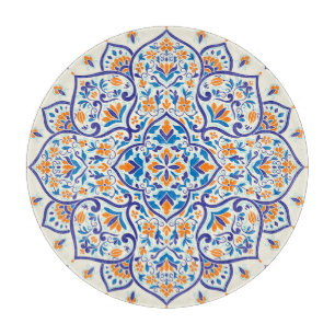 Luxus-Orange-Blau-Ornamentmuster Schneidebrett