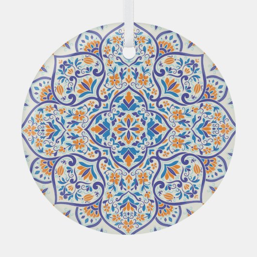 Luxus Orange Blue Ornament Muster Aus Glas (Vorderseite)
