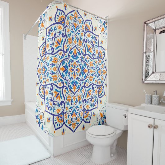 Luxus Orange Blue Ornament Muster Duschvorhang (Beispiel)
