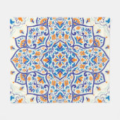 Luxus Orange Blue Ornament Muster Fleecedecke (Vorderseite (Horizontal))