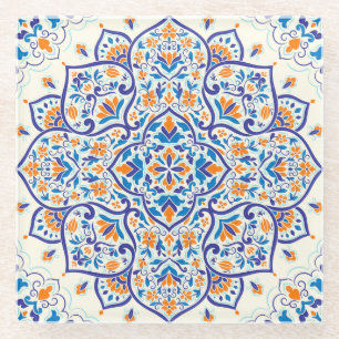 Luxus Orange Blue Ornament Muster Glasuntersetzer