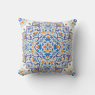 Luxus Orange Blue Ornament Muster Kissen