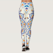 Luxus Orange Blue Ornament Muster Leggings (Rückseite)