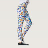 Luxus Orange Blue Ornament Muster Leggings (Rechts)