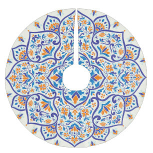 Luxus Orange Blue Ornament Muster Polyester Weihnachtsbaumdecke