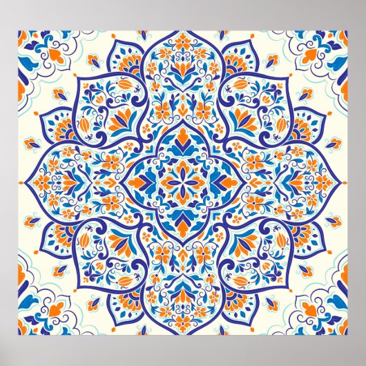 Luxus Orange Blue Ornament Muster Poster (Vorne)