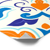 Luxus Orange Blue Ornament Muster Poster (Ecke)