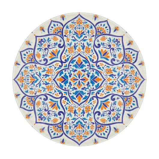 Luxus Orange Blue Ornament Muster Schneidebrett (Vorderseite)