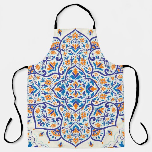 Luxus Orange Blue Ornament Muster Schürze (Vorderseite)