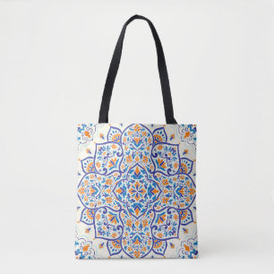 Luxus Orange Blue Ornament Muster Tasche