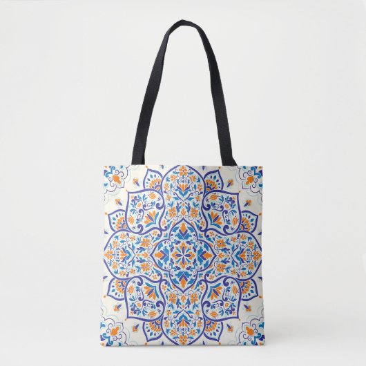 Luxus Orange Blue Ornament Muster Tasche (Vorderseite)