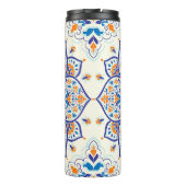 Luxus Orange Blue Ornament Muster Thermosbecher (Rückseite)