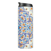 Luxus Orange Blue Ornament Muster Thermosbecher (Nach rechts gedreht)