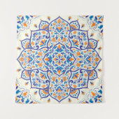 Luxus Orange Blue Ornament Muster Wandteppich (Vorderseite (Horizontal))