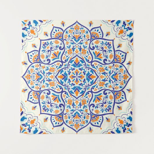 Luxus Orange Blue Ornament Muster Wandteppich (Vorderseite)
