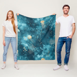 Luxus-Ozean-Quallen- und Korallen-Goldmuster (3) Fleecedecke