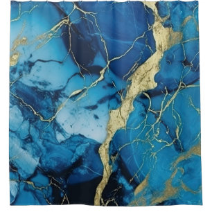 Luxus-Ozeanblauer-Marmor-Gold-Kintsugi-Achat Duschvorhang