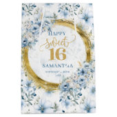 Luxus Pastel Blue Sweet 16 Gold Glitzer Party Beut Mittlere Geschenktüte (Vorderseite)