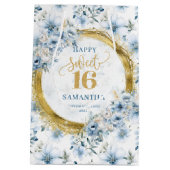 Luxus Pastel Blue Sweet 16 Gold Glitzer Party Beut Mittlere Geschenktüte (Rückseite)