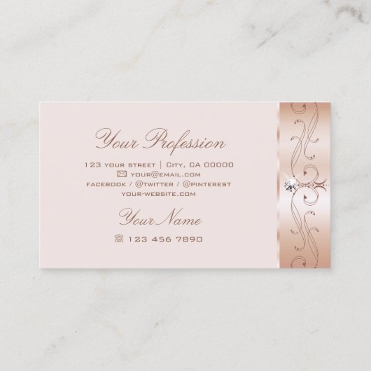 Luxus Pastel Rose Gold Verziert Sparkle Diamanten Visitenkarte (Rückseite)