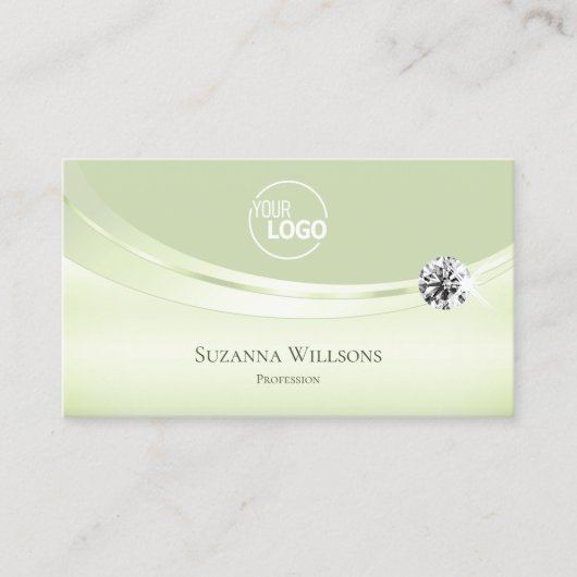 Luxus Pastel Sage Green mit Logo und Diamant Visitenkarte (Vorderseite)