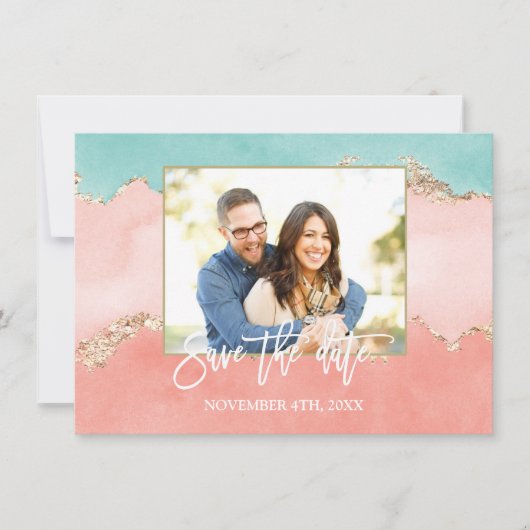 Luxus Pastel Watercolor Golden Foil Save the Date (Vorderseite)