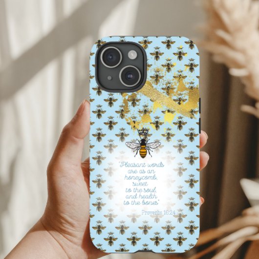 Luxus-Pastellblau-Gold-Biene-Raster-Glaubens-König Case-Mate iPhone Hülle