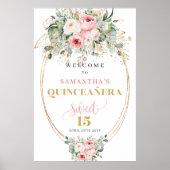 Luxus-Pastellrosa-Blumen-15.-Willkommensschild Poster (Vorne)