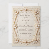 Luxus-Perlen-Spitze-Elegante Hochzeit Save The Date (Vorderseite)