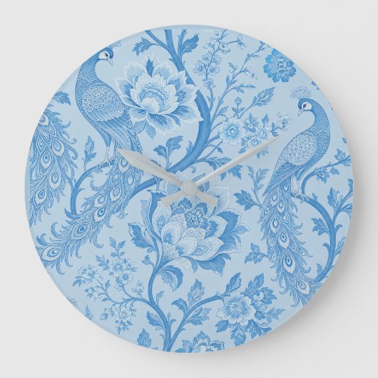 Luxus Persisch Blass Pfau Blau Muster Große Wanduhr (Vorderseite)
