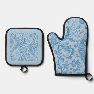 Luxus Persisch Blass Pfau Blau Muster Ofenhandschuh & Topflappen-Set