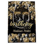 Luxus Personalisiert 50. Geburtstag Schwarzes Gold Mittlere Geschenktüte (Vorderseite)