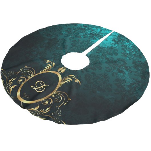 Luxus Personalisiert Damask Goldrahmen Polyester Weihnachtsbaumdecke (Schrägansicht)