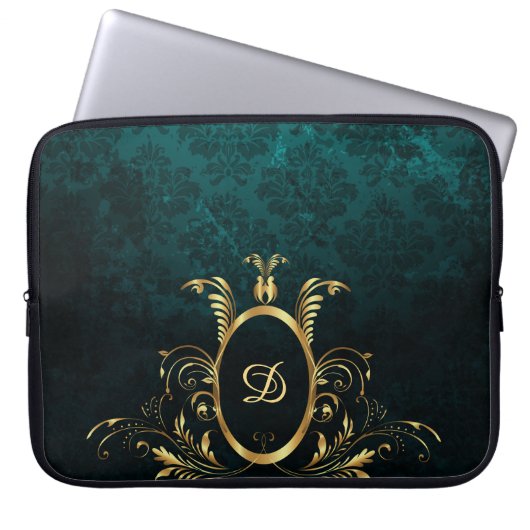 Luxus Personalisiert Damask Türkis Laptopschutzhülle (Vorderseite)