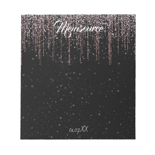 Luxus Personalisiert Silver Rose Gold Chic Black Notizblock (Vorderseite)