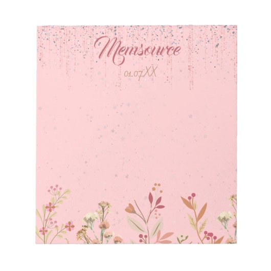 Luxus Personalisiert Silver Rose Gold Chic Blume Notizblock (Vorderseite)