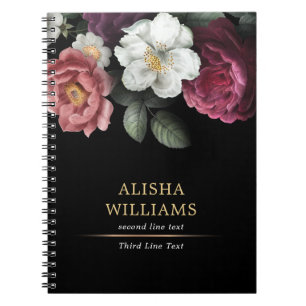 Luxus personalisierte Floral Schwarz Notizblock