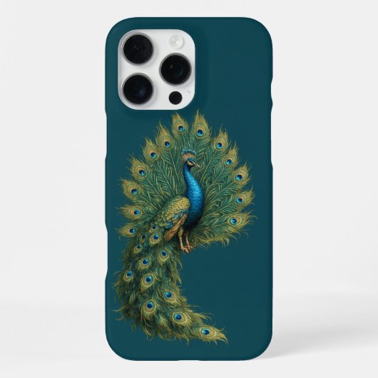Luxus-Pfau-Kunst-Etasche für iPhone 16 Pro Max Hülle (Rückseite)