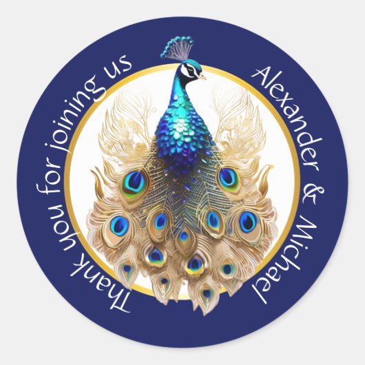 Luxus Pfauenblau Gold Danke 5D chic Runder Aufkleber (Vorderseite)
